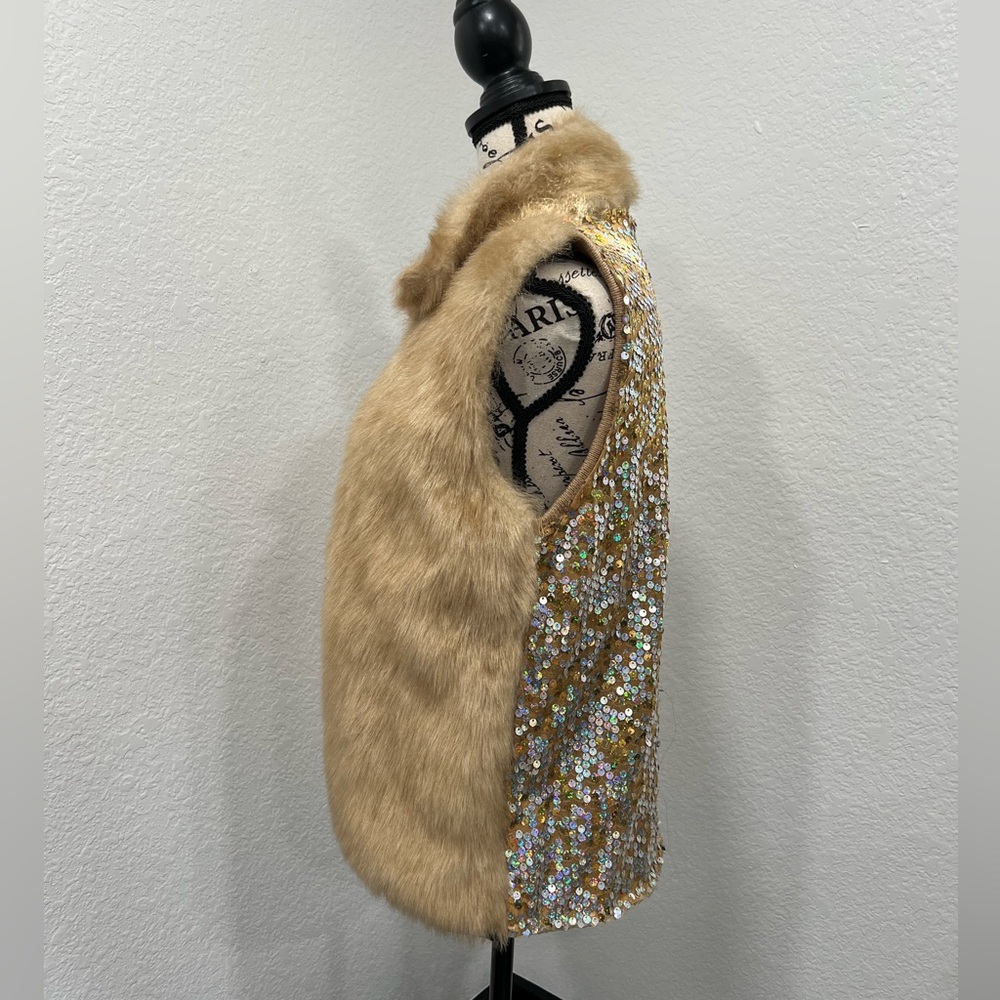Self made Sequin back faux fur vest with pockets